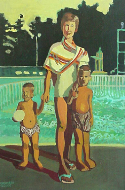 Boys With Mom  40.5 x 27  acrylic on panel