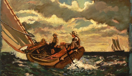 Copy of "Breaking Up by Winslow Homer" done in oil by Joe Tonnar 1983