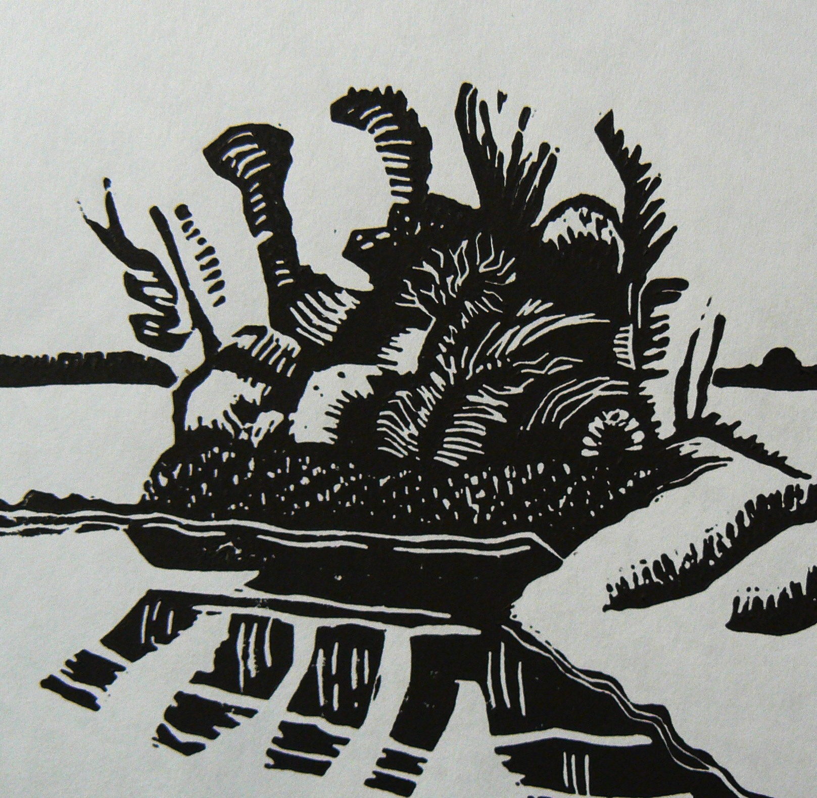 closeup of Majestic by Karl
                          Marxhausen, linocut impression, image size 12
                          x 12 inches, paper size 18 x 18 inches