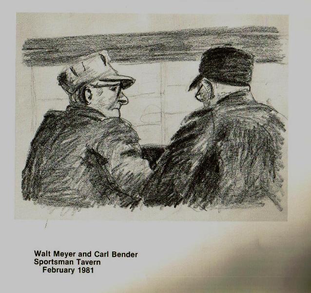 Walt Meyer and Carl Bender by Karl Marxhausen Litho crayon and ink on paper