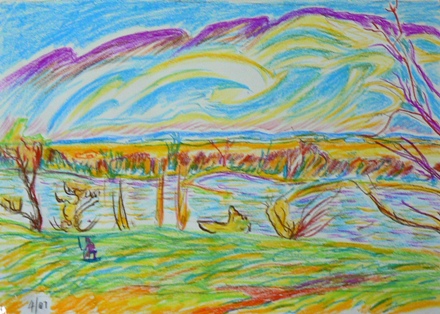 view of river done in pastel