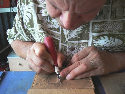 Marxhausen cutting design in linoleum block