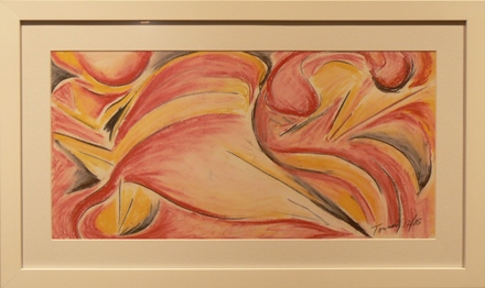 Rosebud by Joe Tonnar, soft pastel on paper, 12 by 20 white inch frame