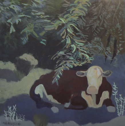 Cow Under Mesquite_24x24_Acrylic on canvas
