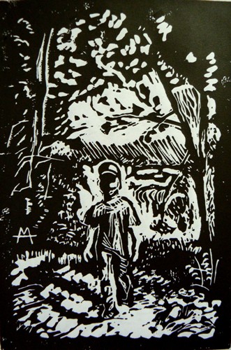 Grove Stroll by Karl Marxhausen, lino cut